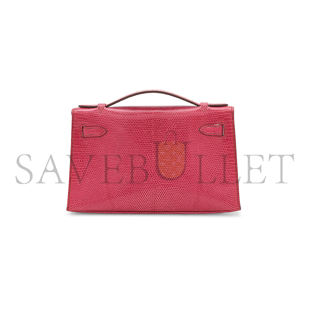 HERMÈS MASTER A SHINY FUCHSIA SALVATOR LIZARD KELLY POCHETTE WITH PALLADIUM HARDWARE (22*14*7cm) 